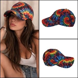 Unisex Retro Tie-Dye Baseball Cap OSFM Adjustable Rainbow Multicolor Hat